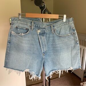 Agolde Criss Cross Asymmetric Denim Jean Shorts Size 32